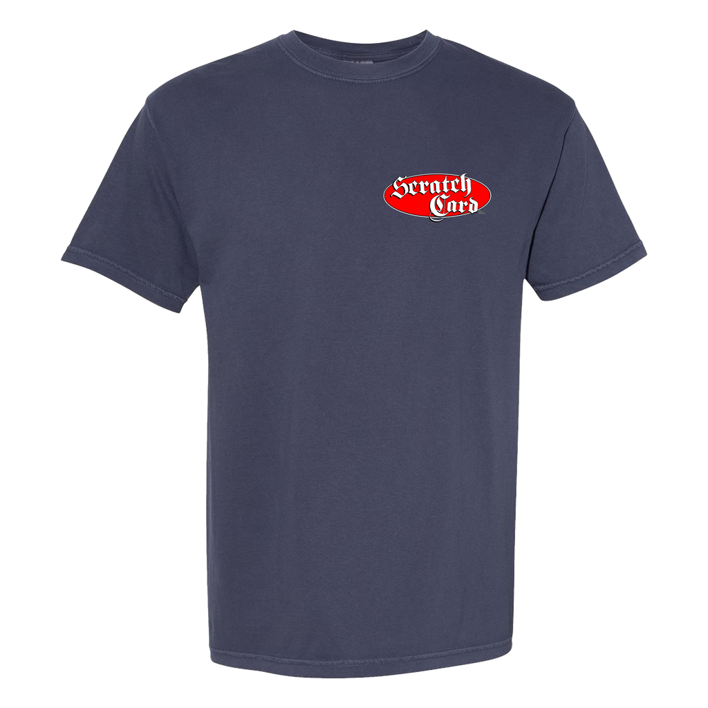 NAVY SCRATCHCARD INC LOGO TEE