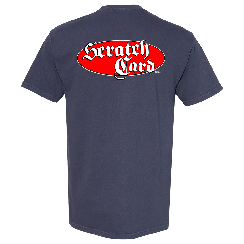 NAVY SCRATCHCARD INC LOGO TEE